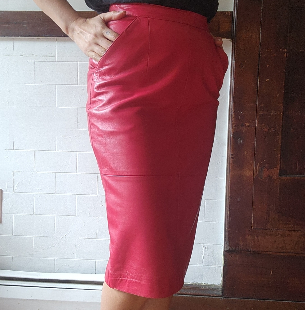 Women's Red Leather Skirt